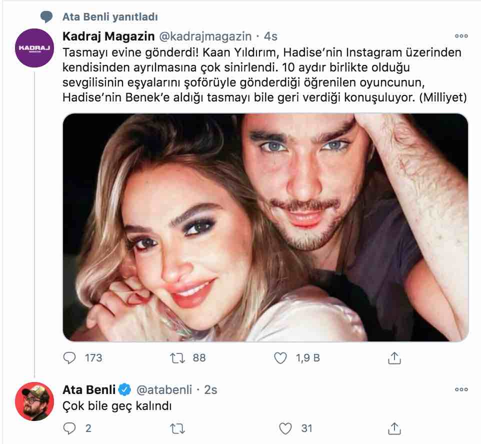 Kaan Yildirim Hadise ayrilik